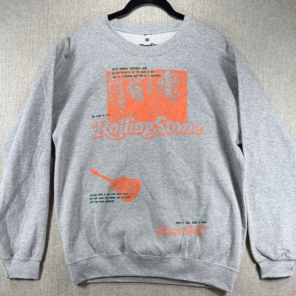 Rolling Stone Magazine Gray and Orange Crewneck Sweatshirt M